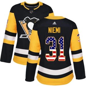 Damen Pittsburgh Penguins Trikot Antti Niemi 31 Schwarz USA Flag Fashion Authentic